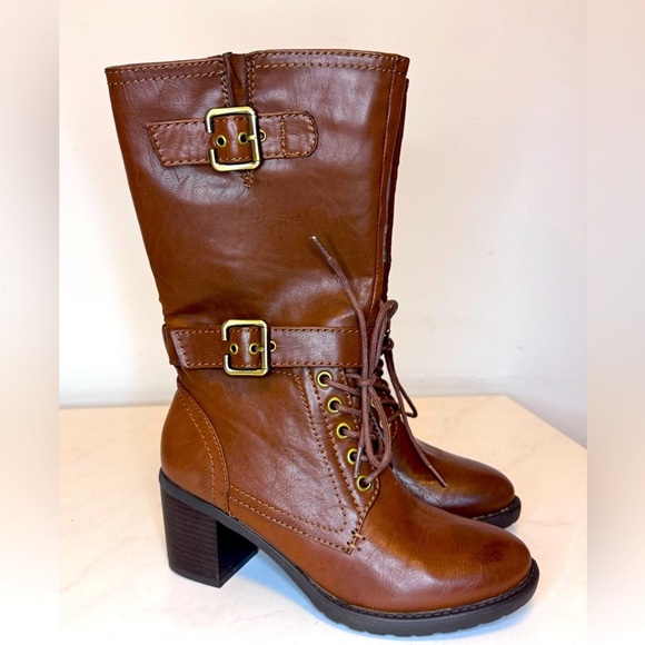 Sonoma Brown Lace Up Riding Boots with Buckle Straps - Picture 2 of 10